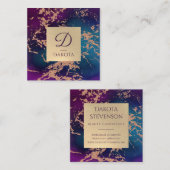 Moody Luxe Marble | Deep Paarse en Blauwgroen Mono Vierkante Visitekaartje (Voorkant / Achterkant)