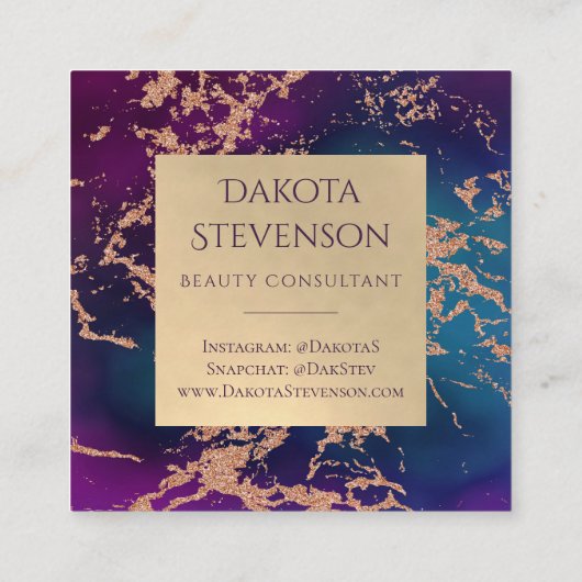 Moody Luxe Marble | Deep Paarse en Blauwgroen Mono Vierkante Visitekaartje (Achterkant)