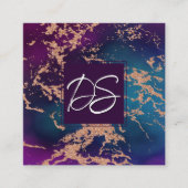 Moody Luxe Marble | Deep Paarse en Blauwgroen Mono Vierkante Visitekaartje (Voorkant)