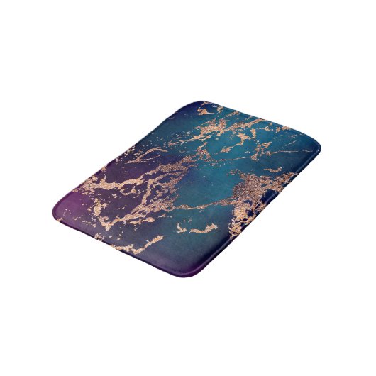 Moody Luxe Marble | Deep Paarse en Blauwgroen Roos Badmat (Gekanteld)
