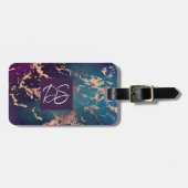 Moody Luxe Marble | Deep Paarse en Blauwgroen Roos Bagagelabel (Voorkant horizontaal)