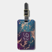 Moody Luxe Marble | Deep Paarse en Blauwgroen Roos Bagagelabel (Voorkant verticaal)