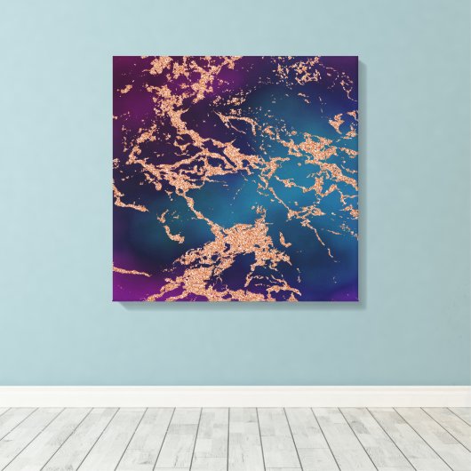 Moody Luxe Marble | Deep Paarse en Blauwgroen Roos Canvas Afdruk (Insitu (Houten vloer))