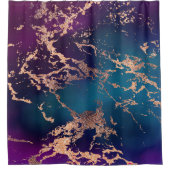 Moody Luxe Marble | Deep Paarse en Blauwgroen Roos Douchegordijn (Voorkant)