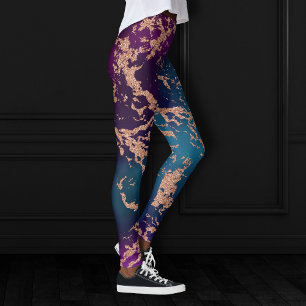 Moody Luxe Marble Deep Paarse en Blauwgroen Roos Leggings