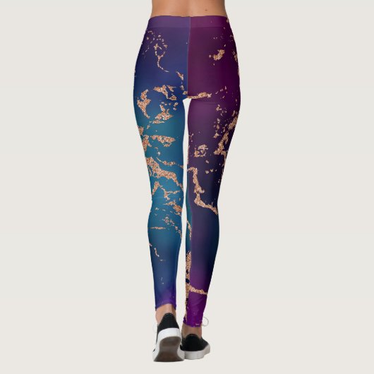 Moody Luxe Marble | Deep Paarse en Blauwgroen Roos Leggings (Achterkant)