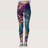 Moody Luxe Marble | Deep Paarse en Blauwgroen Roos Leggings (Voorkant)