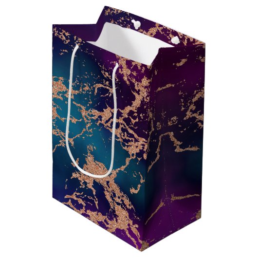 Moody Luxe Marble | Deep Paarse en Blauwgroen Roos Medium Cadeauzakje (Voorkant Gekanteld)