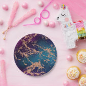 Moody Luxe Marble | Deep Paarse en Blauwgroen Roos Papieren Bordje (Feest)