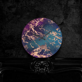 Moody Luxe Marble | Deep Paarse en Blauwgroen Roos Ronde Klok