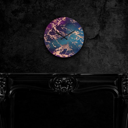 Moody Luxe Marble | Deep Paarse en Blauwgroen Roos Ronde Klok