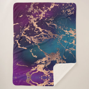 Moody Luxe Marble Deep Paarse en Blauwgroen Roos Sherpa Deken