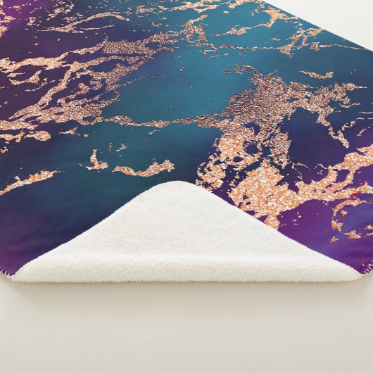 Moody Luxe Marble | Deep Paarse en Blauwgroen Roos Sherpa Deken (3/4)