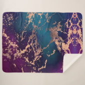 Moody Luxe Marble | Deep Paarse en Blauwgroen Roos Sherpa Deken (Voorkant (horizontaal))