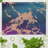 Moody Luxe Marble | Deep Paarse en Blauwgroen Roos Theedoek (Gevouwen)