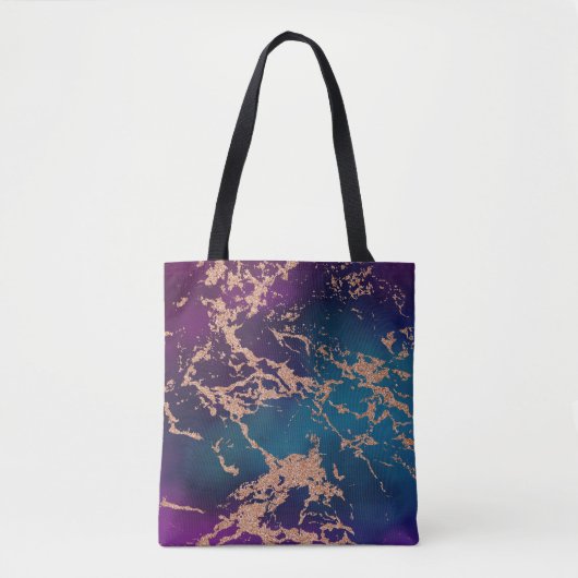 Moody Luxe Marble | Deep Paarse en Blauwgroen Roos Tote Bag (Voorkant)