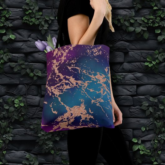 Moody Luxe Marble | Deep Paarse en Blauwgroen Roos Tote Bag