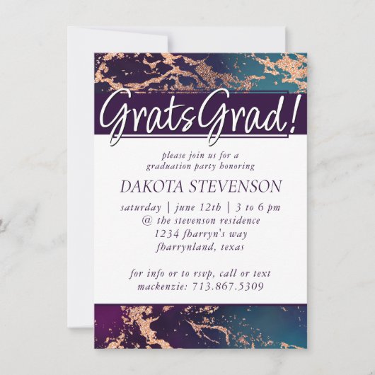 Moody Luxe Marble | Diep Paarse Blauwgroen Afstude Kaart (Voorkant)