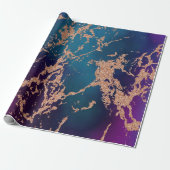 Moody Luxe Marmer | Diep Paars en Teal Roze Goud Cadeaupapier (Uitgerold)