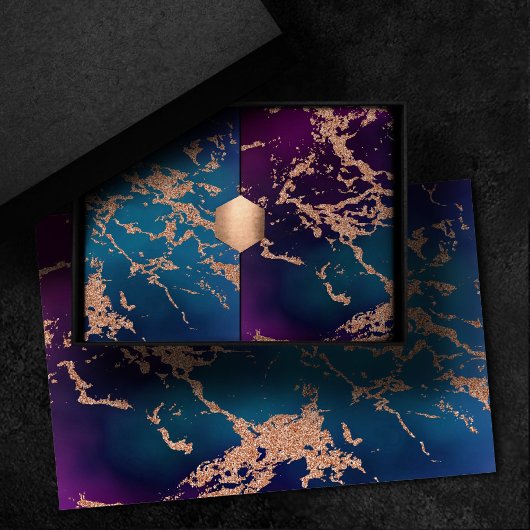 Moody Luxe Marmer | Diep Paars en Teal Roze Goud Tissuepapier