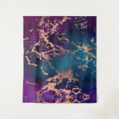Moody Luxe Marmer | Diep Paars en Teal Roze Goud Wandkleed (Voorkant)
