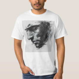 Moody Man's Gezicht Houtskool Schets T-shirt