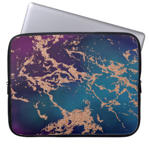 Moody Marble Deep Luxe Paars Blauwgroen Roos Gol Laptop Sleeve