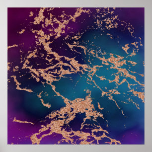 Moody Marble   Luxe Deep Paars Blauwgroen Roos Gol Poster