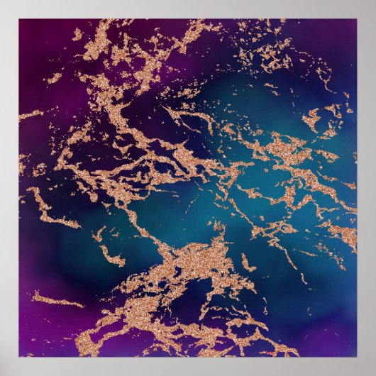 Moody Marble | Luxe Deep Paars Blauwgroen Roos Gol Poster (Voorkant)