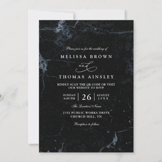 Moody Marble Minimalist Elegant QR Code Wedding Kaart (Voorkant)