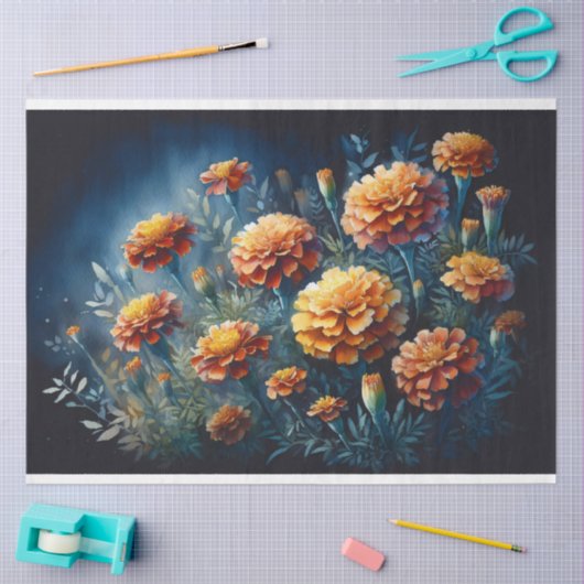 Moody Marigolds Waterverf Flowers Decoupage Tissuepapier (Craft)