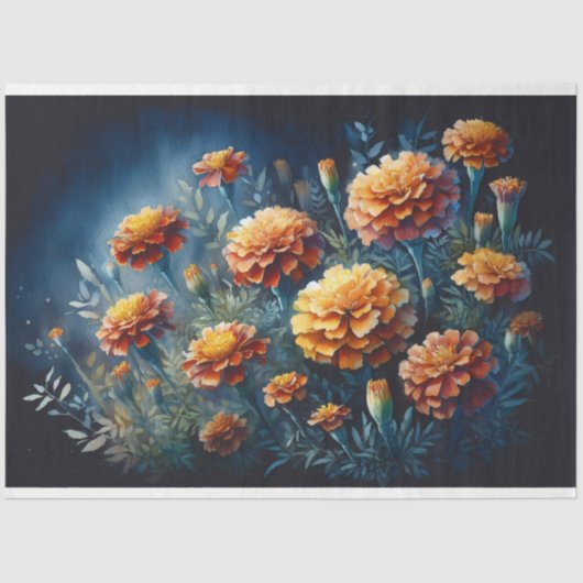 Moody Marigolds Waterverf Flowers Decoupage Tissuepapier (Voorkant)