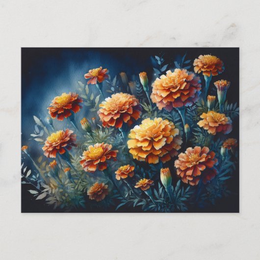 Moody Marigolds Waterverf Sinaasappel Flowers Briefkaart (Voorkant)