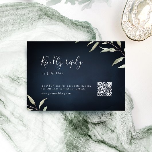 Moody marine minimale groen bruiloft QR-code RSVP Kaartje