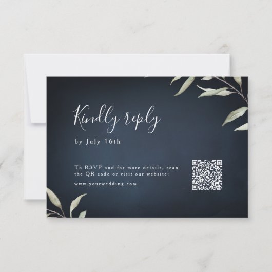 Moody marine minimale groen bruiloft QR-code RSVP Kaartje (Voorkant)