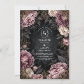 Moody Mauve Peony & Black Gothic Wedding Kaart (Voorkant)