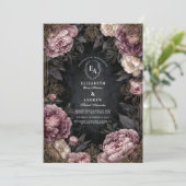 Moody Mauve Peony & Black Gothic Wedding Kaart (Staand voorkant)