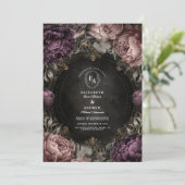Moody Mauve Peony Gothic Wedding Kaart (Staand voorkant)