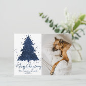 Moody Merry Christmas | Classy Navy Blue Foto Feestdagenkaart (Staand voorkant)