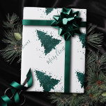 Moody Merry Christmas | Dark Midnight Blauwgroen T Cadeaupapier<br><div class="desc">Dit is het seizoen voor decoratie en vermaak! Moderne, donkere en roemrijke abstracte vakantieboom en met de hand geschreven "vrolijk kerstfeest" in combinatie met een rijk, luxe palet. Dit elegante feestelijke ontwerp is voorzien van een griezelige, dunne kerstboom met een frisse verfsplaat, versterkt met faux-metallisch glitter. Voor andere kleuren of...</div>