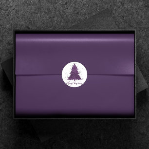 Moody Merry Christmas   Deep Plum Paarse Custom Ronde Sticker