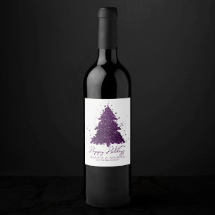 Moody Merry Christmas Deep Plum Paarse Custom Wijn Etiket