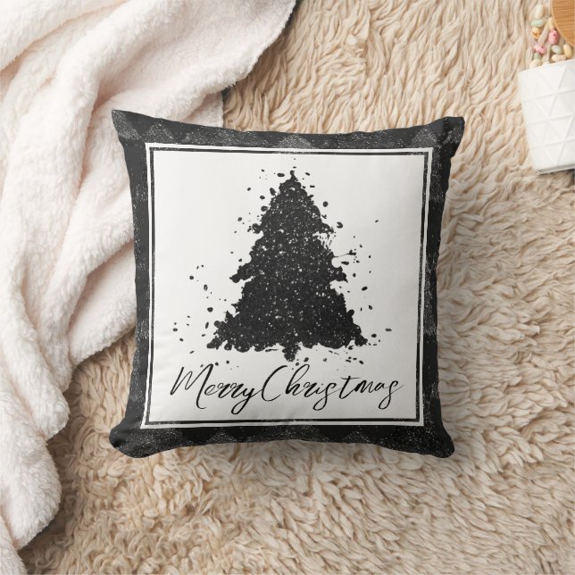 Moody Merry Christmas | Onyx Silvery Charcoal Tree Kussen (Deken)