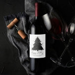 Moody Merry Christmas | Onyx Silvery Charcoal Tree Wijn Etiket<br><div class="desc">Dit is het seizoen voor decoratie en vermaak! Moderne, donkere en roemrijke abstracte vakantieboom en met de hand geschreven "vrolijk kerstfeest" in combinatie met een rijk, luxe palet. Dit elegante feestelijke ontwerp is voorzien van een griezelige, dunne kerstboom met een frisse verfsplaat, versterkt met faux-metallisch glitter. Voor andere kleuren of...</div>