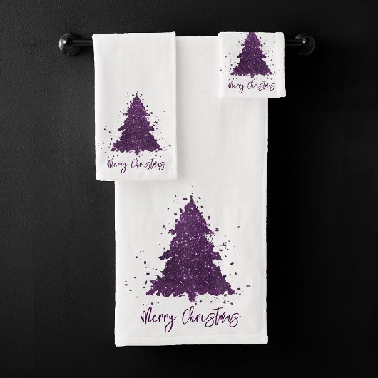 Moody Merry Christmas | Paarse dieppruimenboom Bad Handdoek