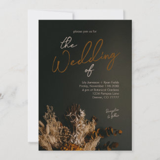 Moody Modern Dark Boho Rustic Floral Wedding Kaart