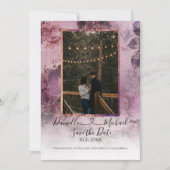 Moody Modern Floral Paars script hartfoto Save The Date (Voorkant)