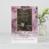 Moody Modern Floral Paars script hartfoto Save The Date (Staand voorkant)