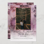 Moody Modern Floral Paars script hartfoto Save The Date (Voorkant / Achterkant)