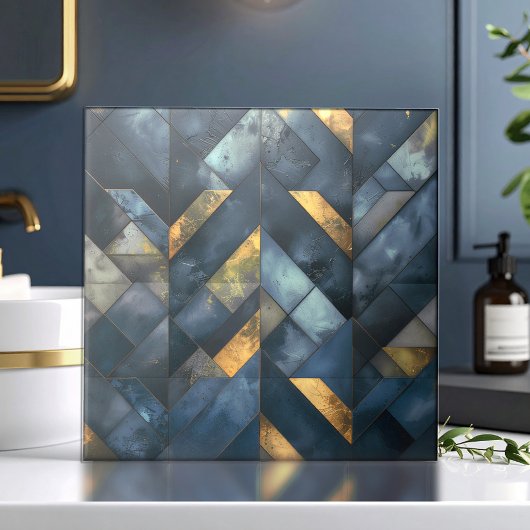 Moody Modern Mosaic Dark Blue Gold ID1185 Tegeltje